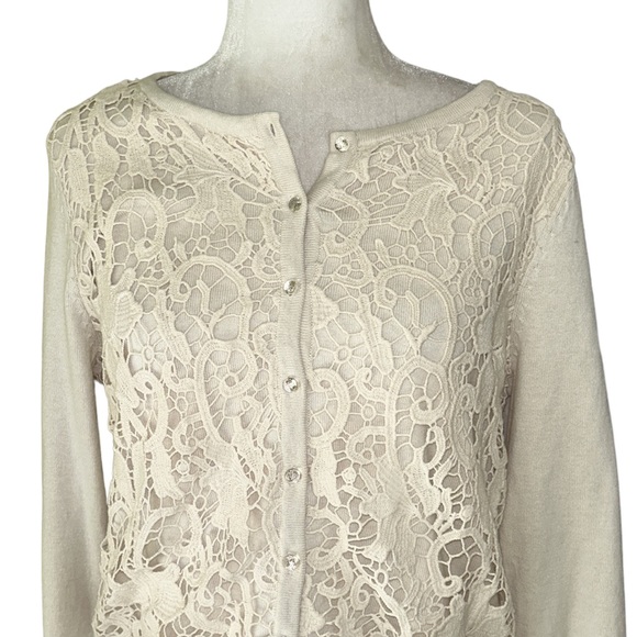 NWT J. Jill Delight in the Details Ivory Lace Crystal Button Cardigan - M / P - Picture 2 of 11